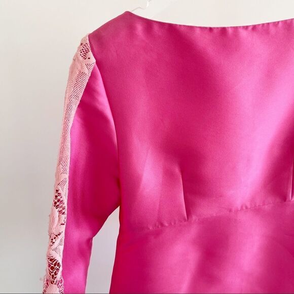Lelarose Pink Silk Empire Mini Dress Taffeta 14 - Picture 2 of 12